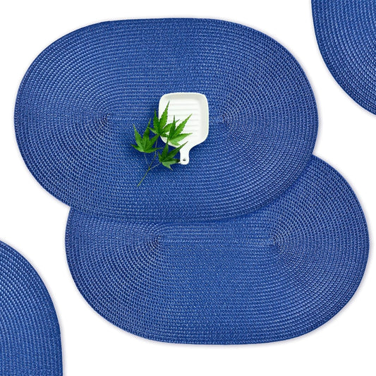 AHHFSMEI Placemats Set of 6 for Dining Table Washable Woven Vinyl Non-Slip 18x12 inches Placemat Heat-Resistant Durable Table Mats for Dining Table Easy to Clean(Navy Blue)