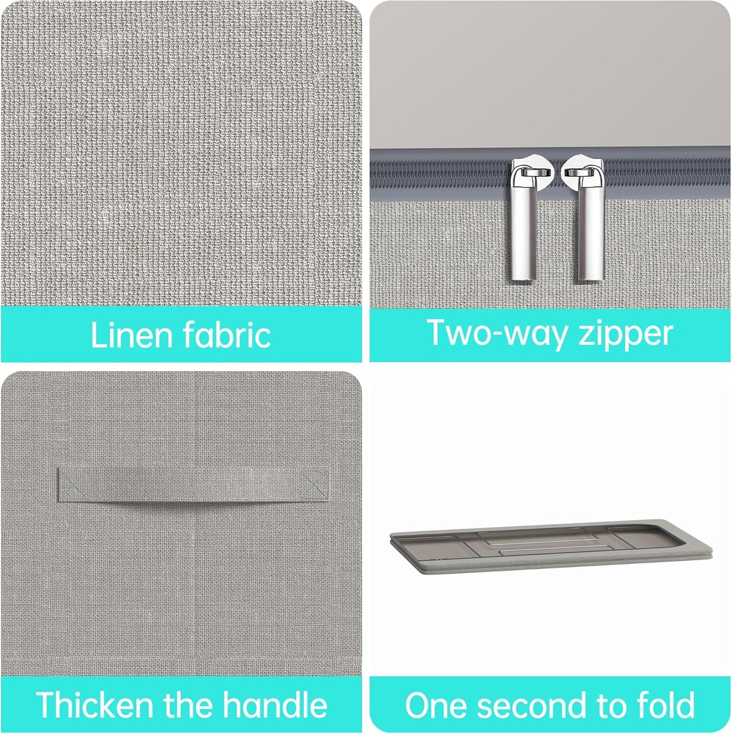 3PCS Under Bed Storage Bins with Metal Frame, Linen Fabric Frame Storage Box Clothes Organizer Bins, Underbed Container with Clear Window (Light Grey, 15.7 x 13 x 6IN)