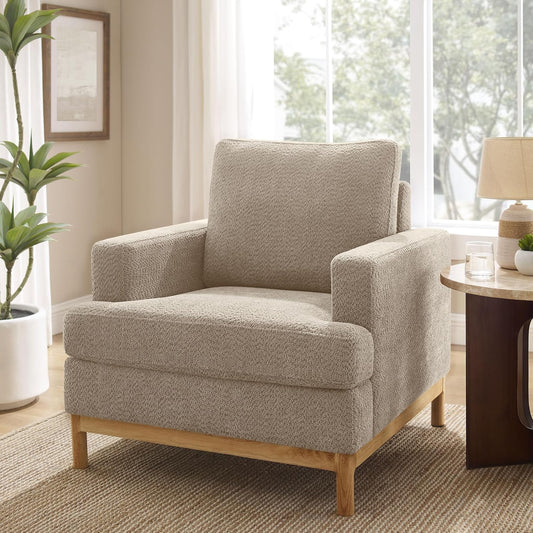 Oversized Accent Chair, Mid Century Modern Upholstered Armchair for Living Room, Comfy Chair for Bedroom Reading Chair, Single Sofa for Small Space with Rubberwood Base