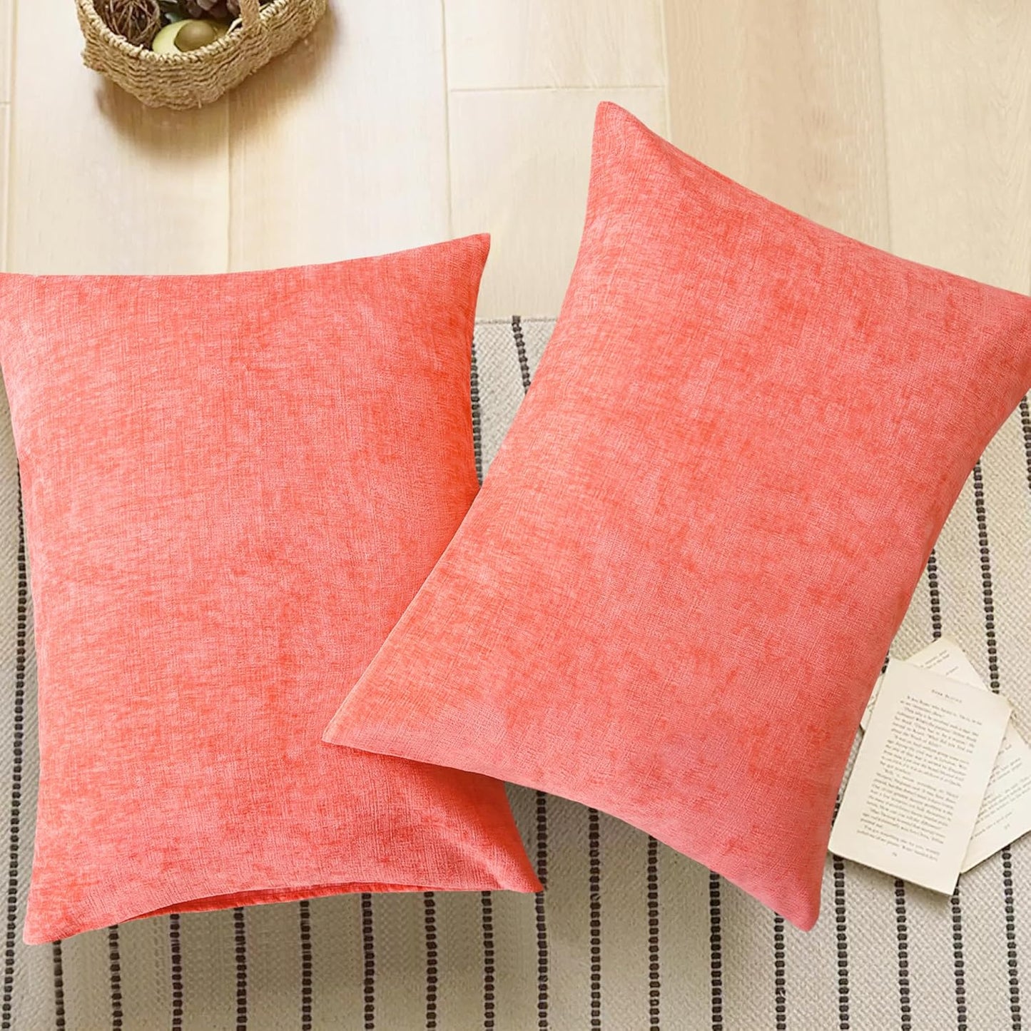 CaliTime Throw Pillow Covers Decorative 20 X 26 Inches Pack of 2 Cozy Chenille Standard Pillow Shams Cases for Couch Sofa Bed Living Room Home Living Coral