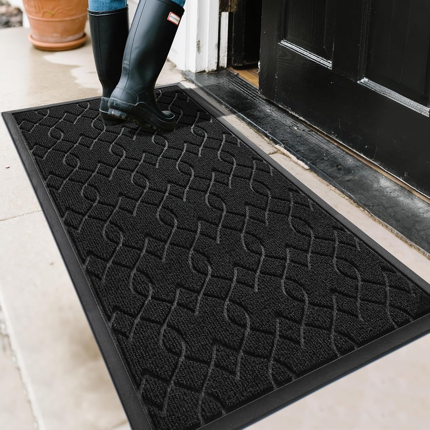Yimobra Front Door Mat Outdoor Indoor 47x24, All-Season, All-Weather, Heavy Duty Welcome Door Mats Outside Entrance, Non Slip Porch Patio Entrance Mat, Black