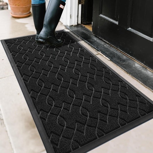Yimobra Front Door Mat Outdoor Indoor 47x24, All-Season, All-Weather, Heavy Duty Welcome Door Mats Outside Entrance, Non Slip Porch Patio Entrance Mat, Black