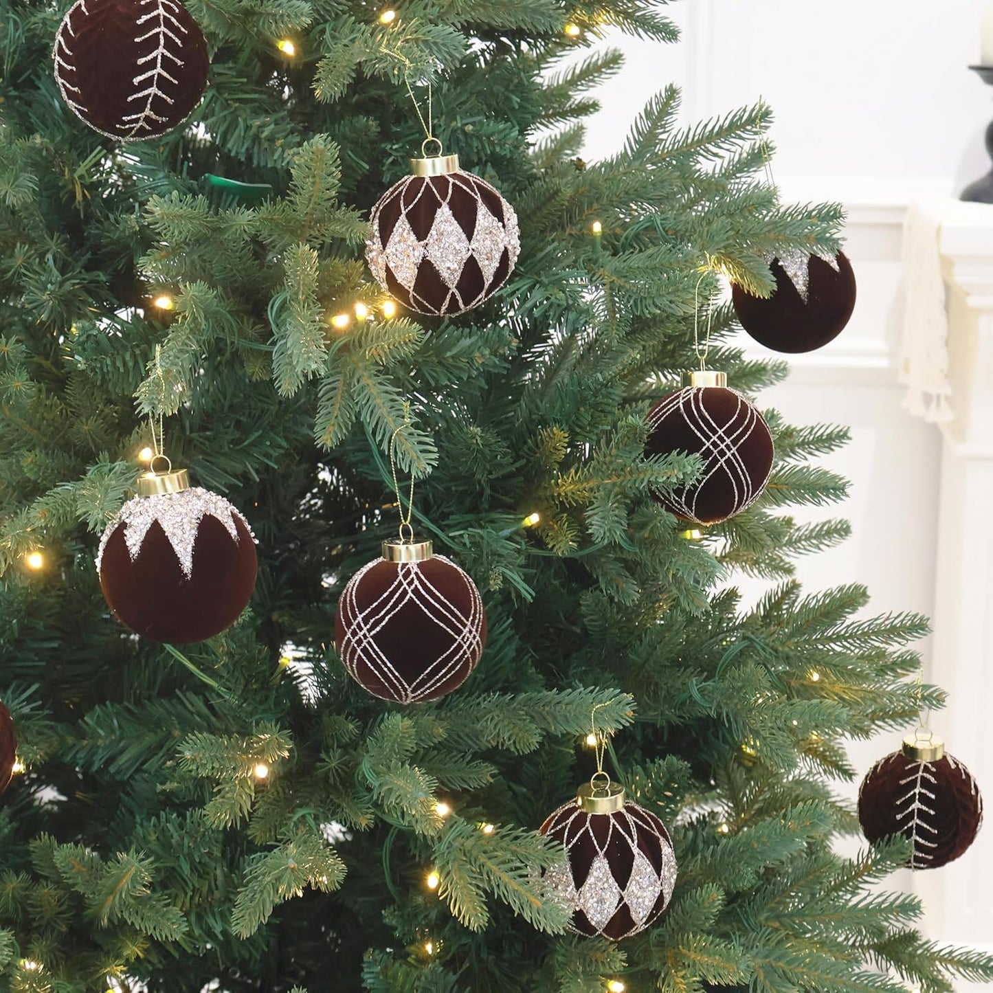 20PCS Velvet Ornaments for Christmas Tree, 2.36INCH Glitter Flocked Christmas Ornaments Decorations Balls Set Decor