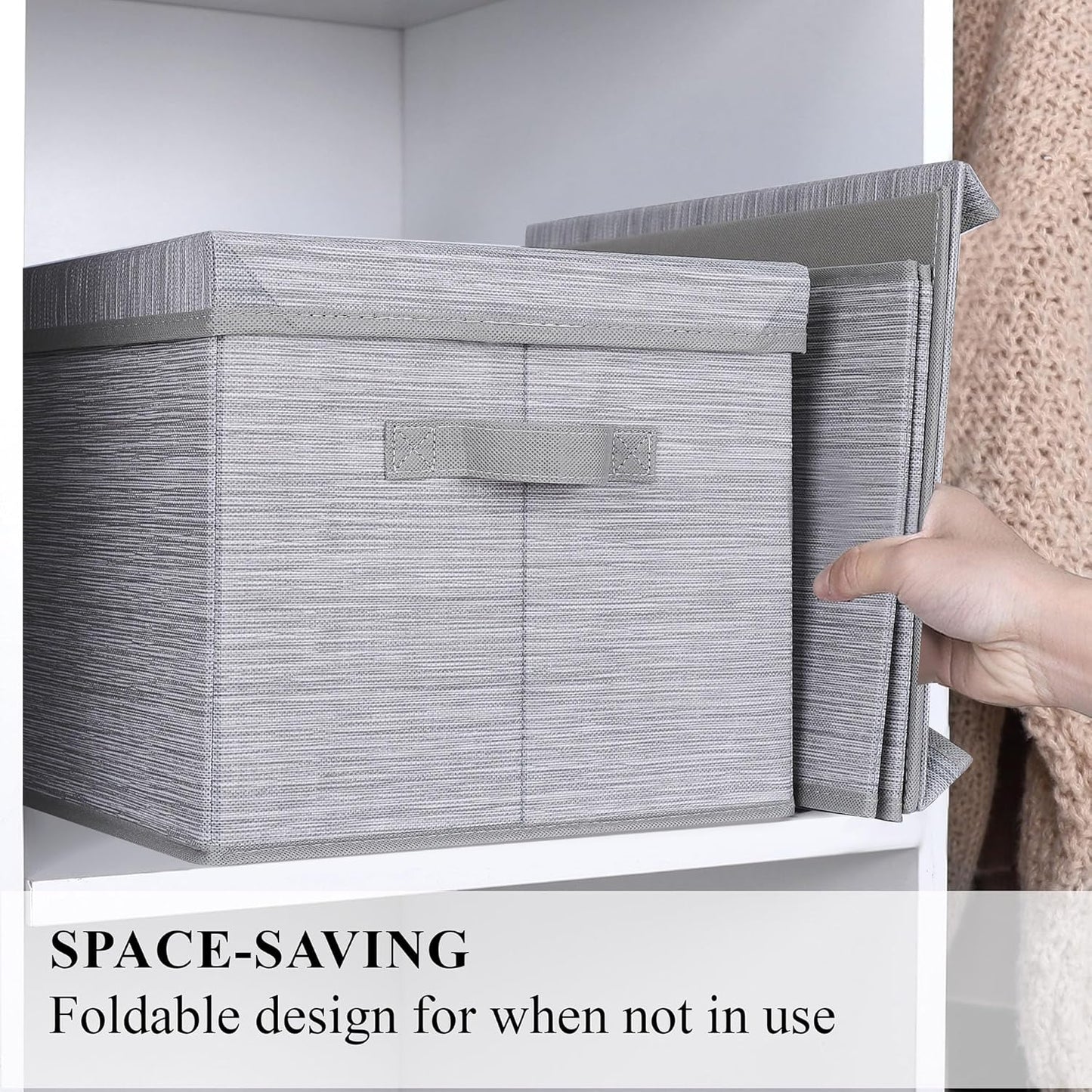 WUIKE 3 Pack Extra Large Closet Storage Bins with Lids, Gray Storage Boxes with Handles, Fabric Storage Baskets with Cover for Bedroom