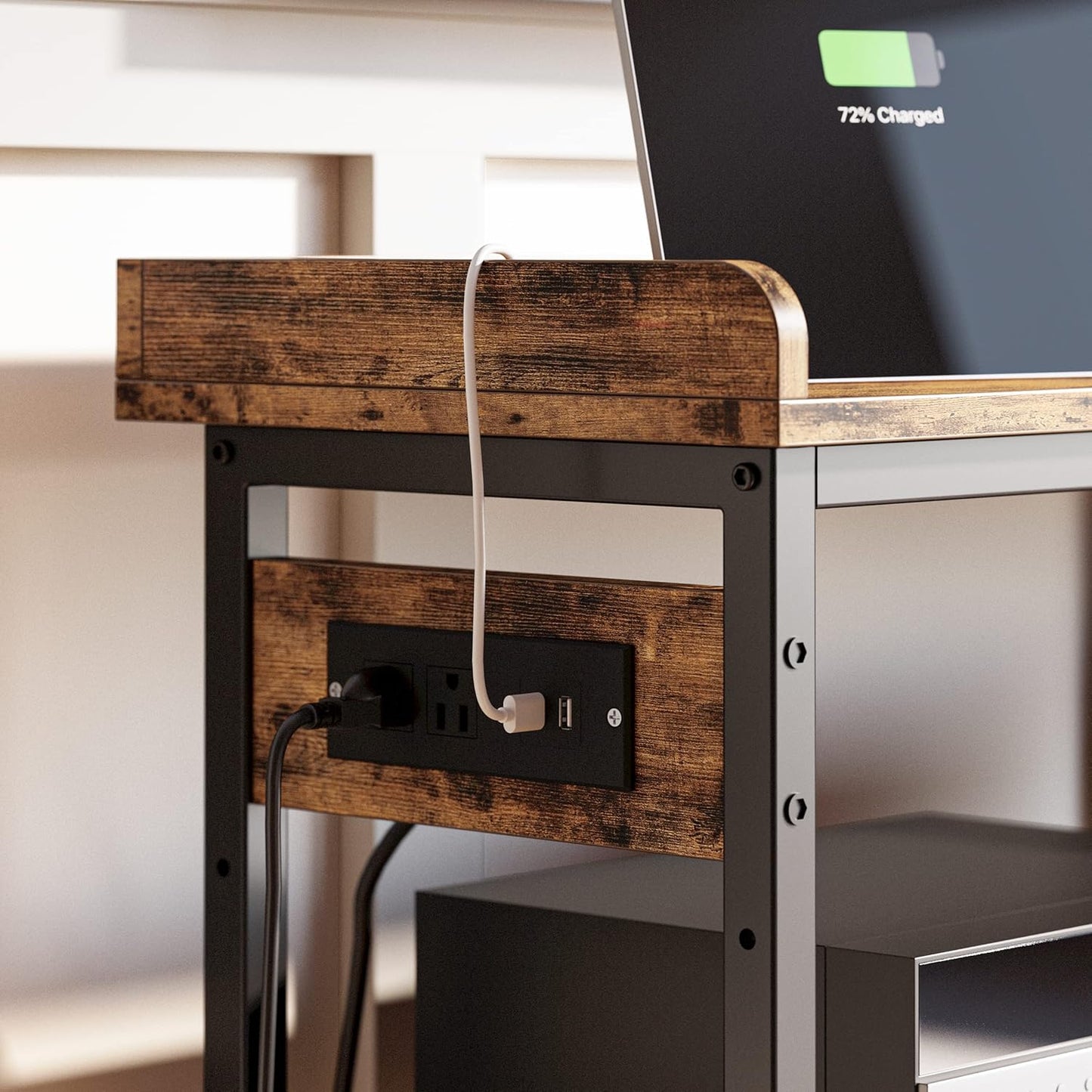 IRONCK Console Table, Sofa Table with Power Outlet, Farmhouse Hallway Table for Entryway, Living Room, Height Adjustable, Easy Assembly, Rustic Brown,55"