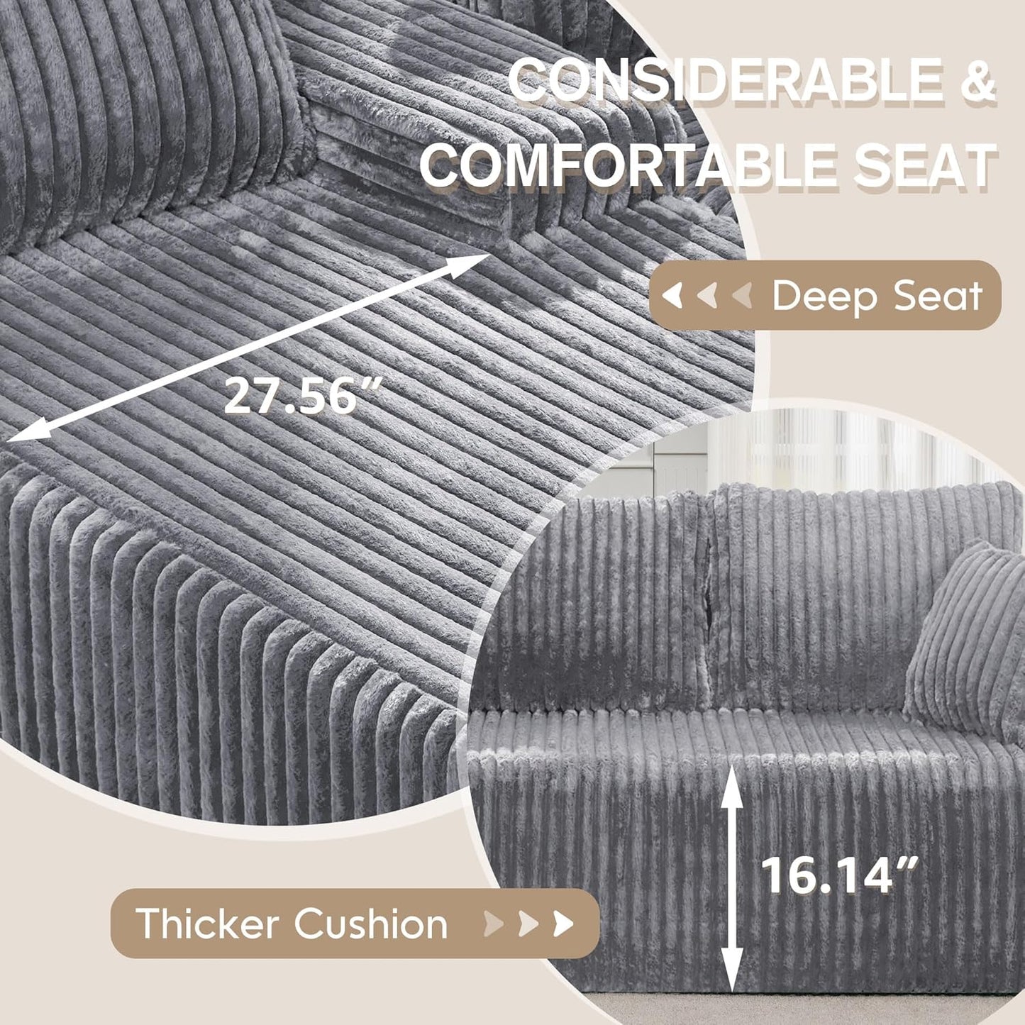 Hobestluk Modular Sectional Sofa Couches 108" L-Shape Couch 3 Seat Modular Sofa Memory Foam Sectional Couches for Living Room, Boneless Couch with Oversized Chaise (Light Grey, Right Facing)