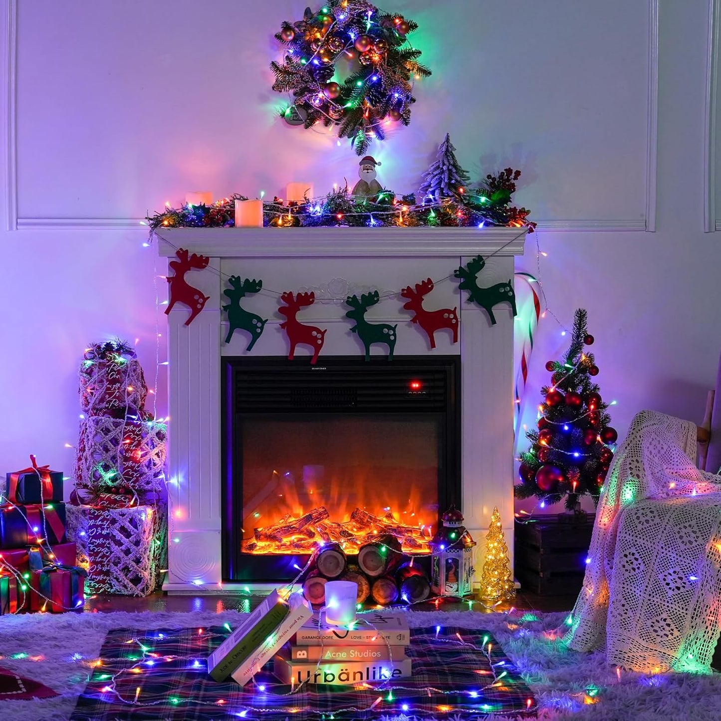 JMEXSUSS 300 LED Multicolor Christmas Tree Lights 8 Modes Colored String Lights Indoor Outdoor Multicolor Christmas Decor Lights Plug in for Christmas Tree Room Party Decoration