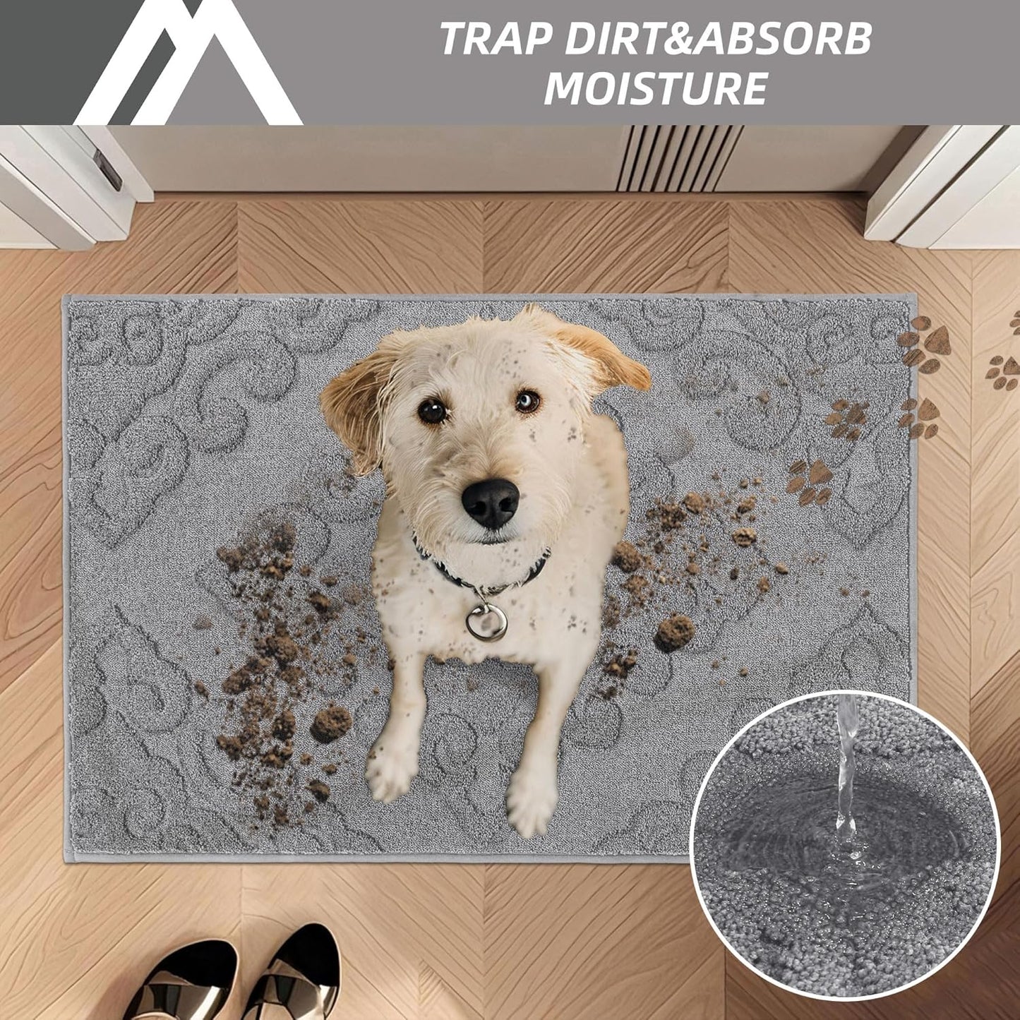 COSY HOMEER-Door-Mat-Non-Slip-Entryway-Rug 24”x36” Absorbent Welcome Mats Washable Dirt Trapper Door Mat Entrance Floor Mats for Front Back Doormats and Wet Shoes,Grey