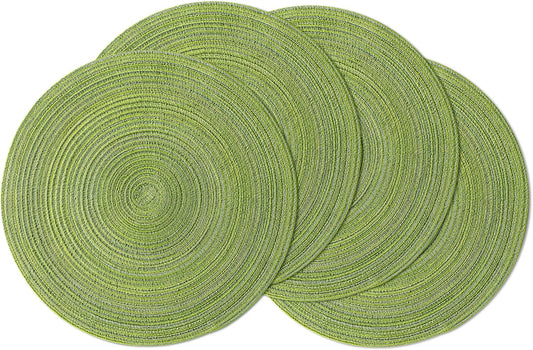 Leetaltree Round Placemats Heat and Slip Resistant Cotton Table Mats, Washable Bohemian Placemats for Dining Tables (Sage Green, Set of 4)