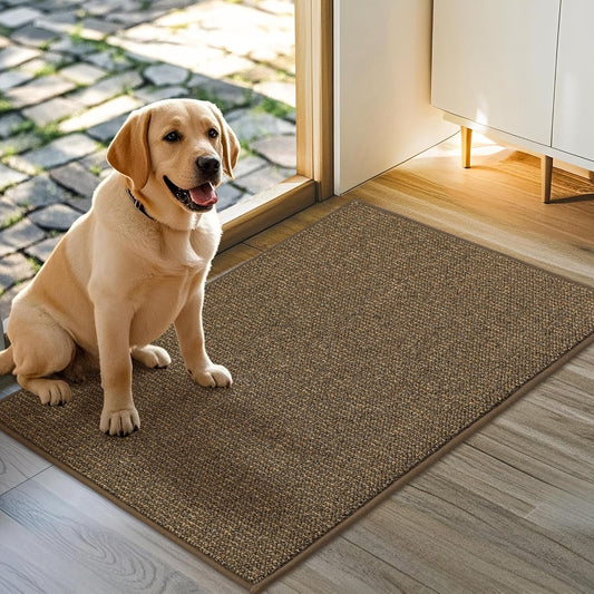 JSEI Dirt Trapper Door Mat 32"x48" Non-Slip Washable Entrance Mat, Dog Doormats, Absorbent & Fade-Resistant Floor Mats, Low Profile Welcome Mats for Entryway, Front Door, and Inside Entrance, Brown