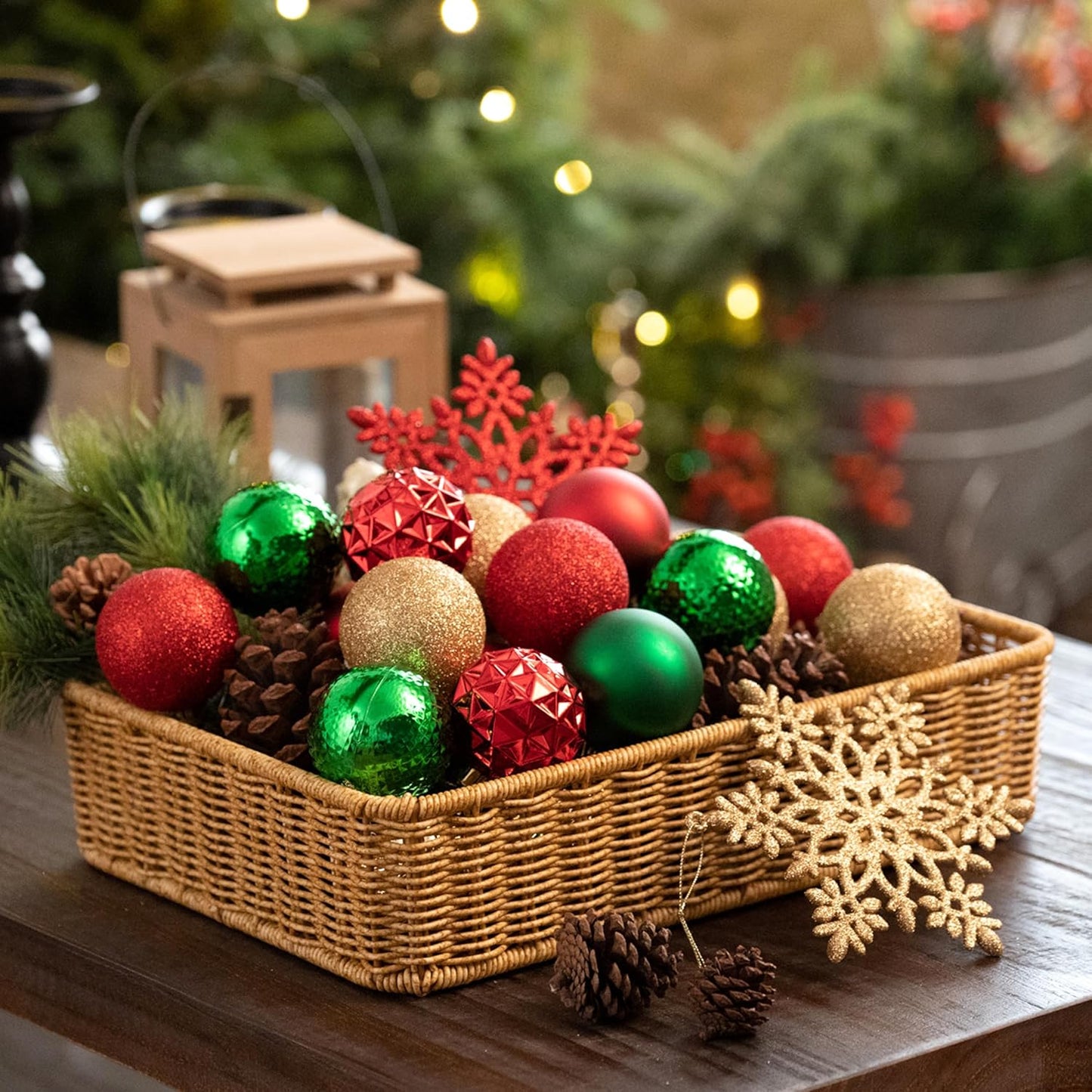 Valery Madelyn Christmas Tree Decorations Ornament Set for Fall Halloween, 50ct 2.36 Inches Red Green and Gold Shatterproof Christmas Ball Ornaments Hanging Xmas Holiday Party Decor