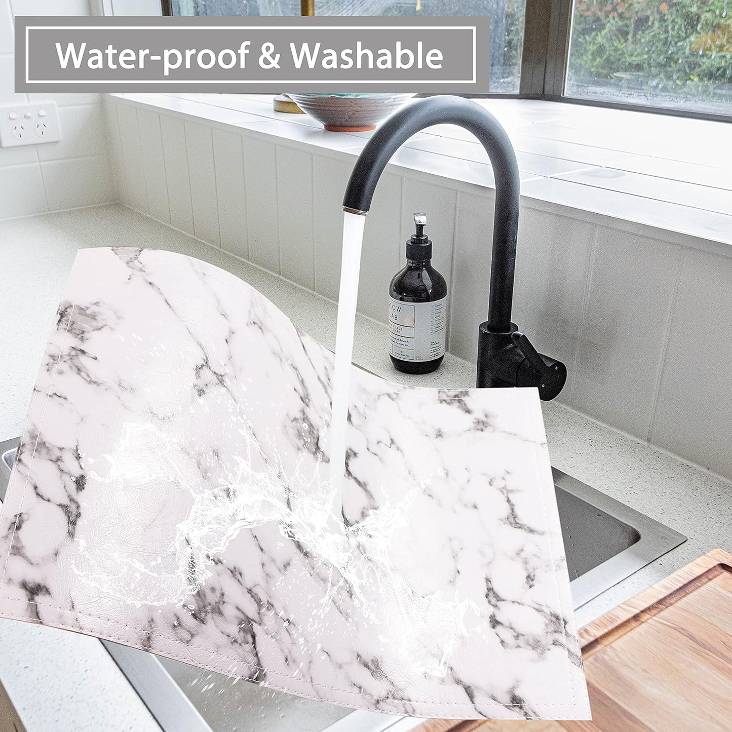 Marble Faux Leather PU Placemats, Set of 6, Easy to Clean, Heat & Stain Resistant for Dining Kitchen Table, Office Conference, Home Decor