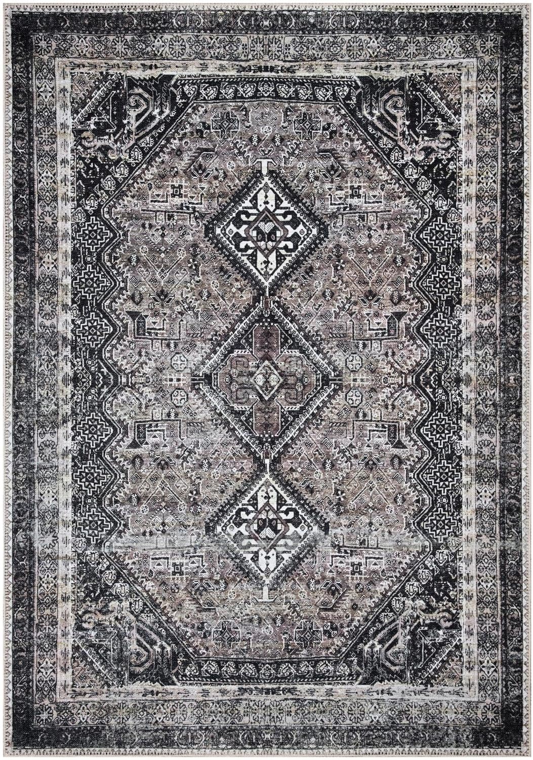 Keen Home Design 5x7 Rug - Machine Washable Area Rug with Non-Slip Backing, Ideal for Living Room, Dining Room, Bedroom - Vintage, Easy Clean, Durable, Low Pile Rug - (5' x 7')