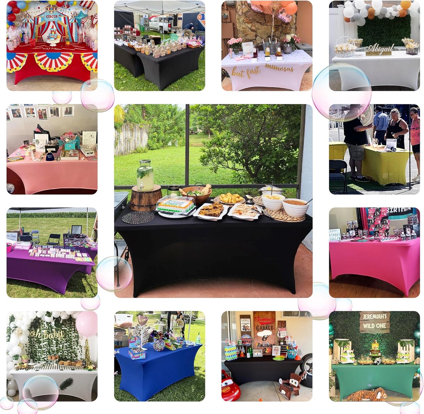 ABCCANOPY 6 FT Spandex Table Cover Stretch Fitted Wrinkle Resistant Tablecloth Reuse for Rectangular Folding Table Patry Event Wedding Banquet Protector Turquoise