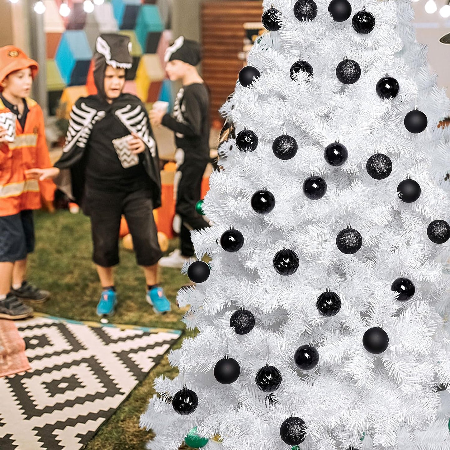 Lulu Home Halloween Ball Ornaments, 24 Ct 2.36" Pre-Strung Hanging Ornament Decorations, Shatterproof Plastic Balls for Holiday Party Wreath Garlands Trees, Black