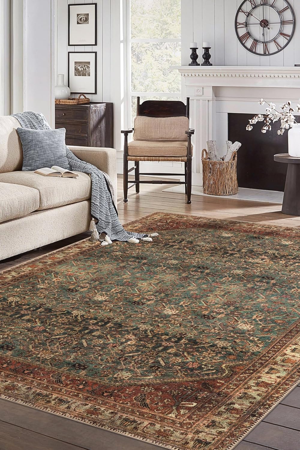 Keen Home Design 6x9 Rug - Machine Washable Area Rug with Non-Slip Backing, Ideal for Living Room, Dining Room, Bedroom - Vintage, Easy Clean, Durable, Low Pile Rug - (6' x 9')