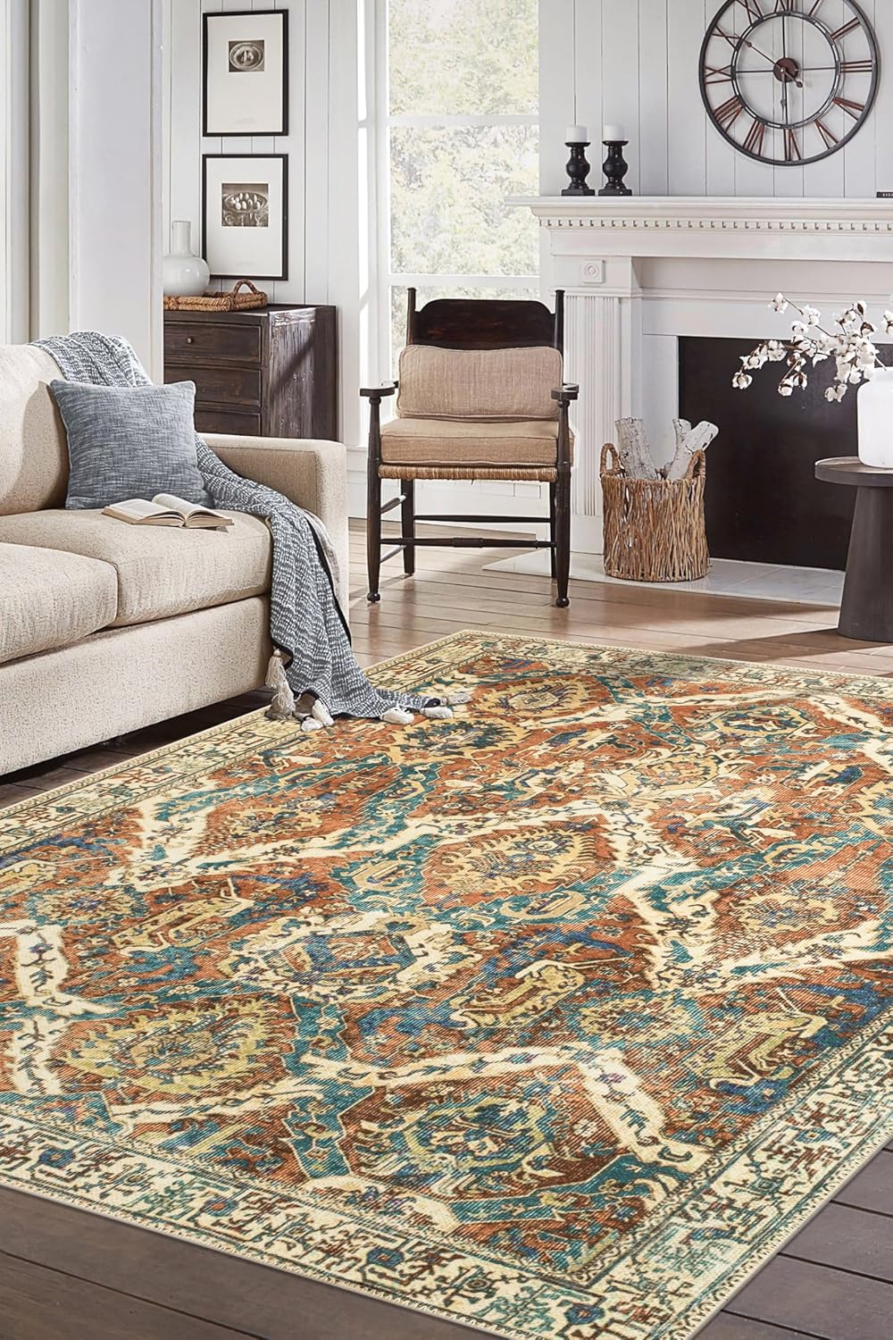 Keen Home Design 8x10 Rug - Machine Washable Area Rug with Non-Slip Backing, Ideal for Living Room, Dining Room, Bedroom - Vintage, Easy Clean, Durable, Low Pile Rug - (8' x 10')