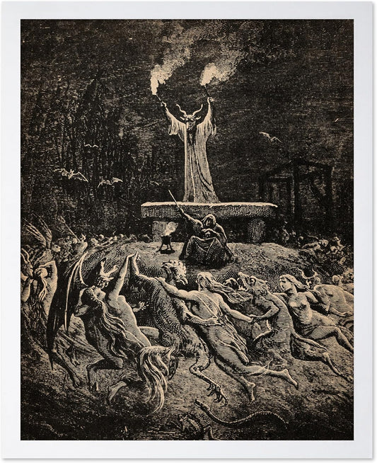 Poster Master Vintage Gustave Dore Poster - Retro Illustration Print - Gift for Gothic, Horror Fan - Dance of Sabbath, Witch, Magic, Spell - Wall Decor for Bedroom, Dorm, 16x20 White Framed