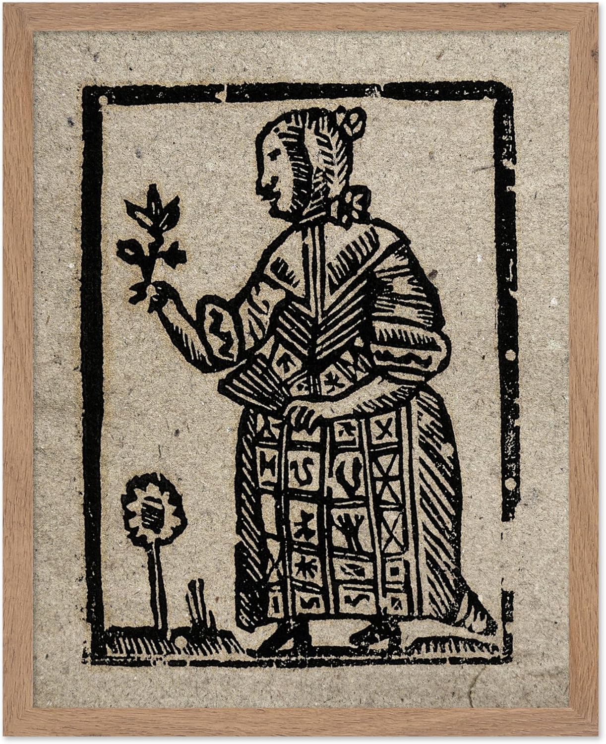 Poster Master Vintage Woodcut Poster - Retro Medieval Print - Gift for Gothic, Horror Fan - Witch Holding a Plant, Magic, Spell, Herbalist - Wall Decor for Bedroom, Dorm, 8x10 Beige Framed