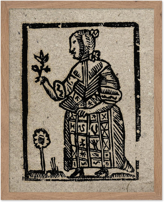 Poster Master Vintage Woodcut Poster - Retro Medieval Print - Gift for Gothic, Horror Fan - Witch Holding a Plant, Magic, Spell, Herbalist - Wall Decor for Bedroom, Dorm, 11x14 Beige Framed