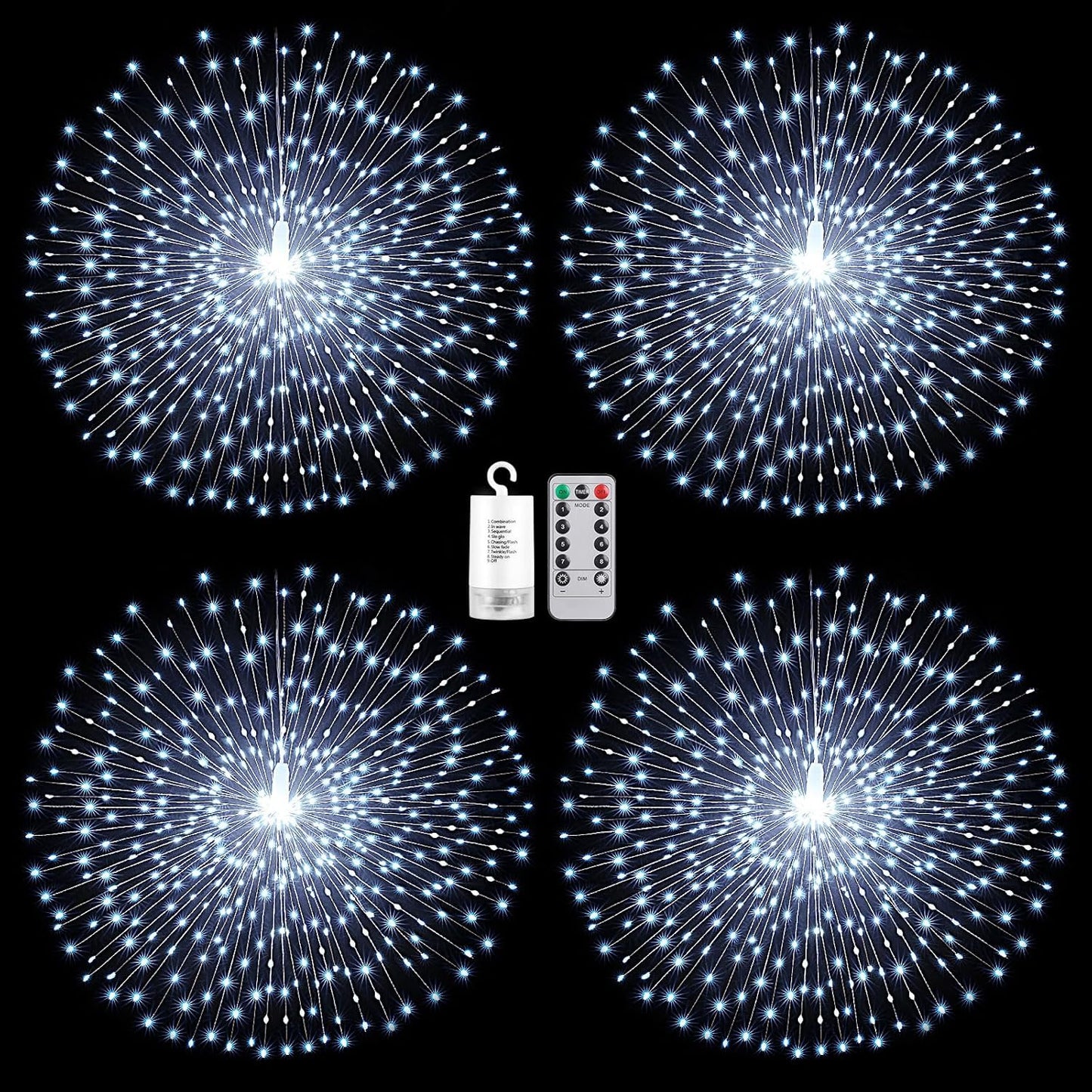 Techip 4 Pcs 225LED Battery Operated Fairy Lights With Remote - Indoor Outdoor Hanging Decor for Wedding, Bedroom, Patio, Garden, Christmas, Halloween (Cool White, 4pcs)