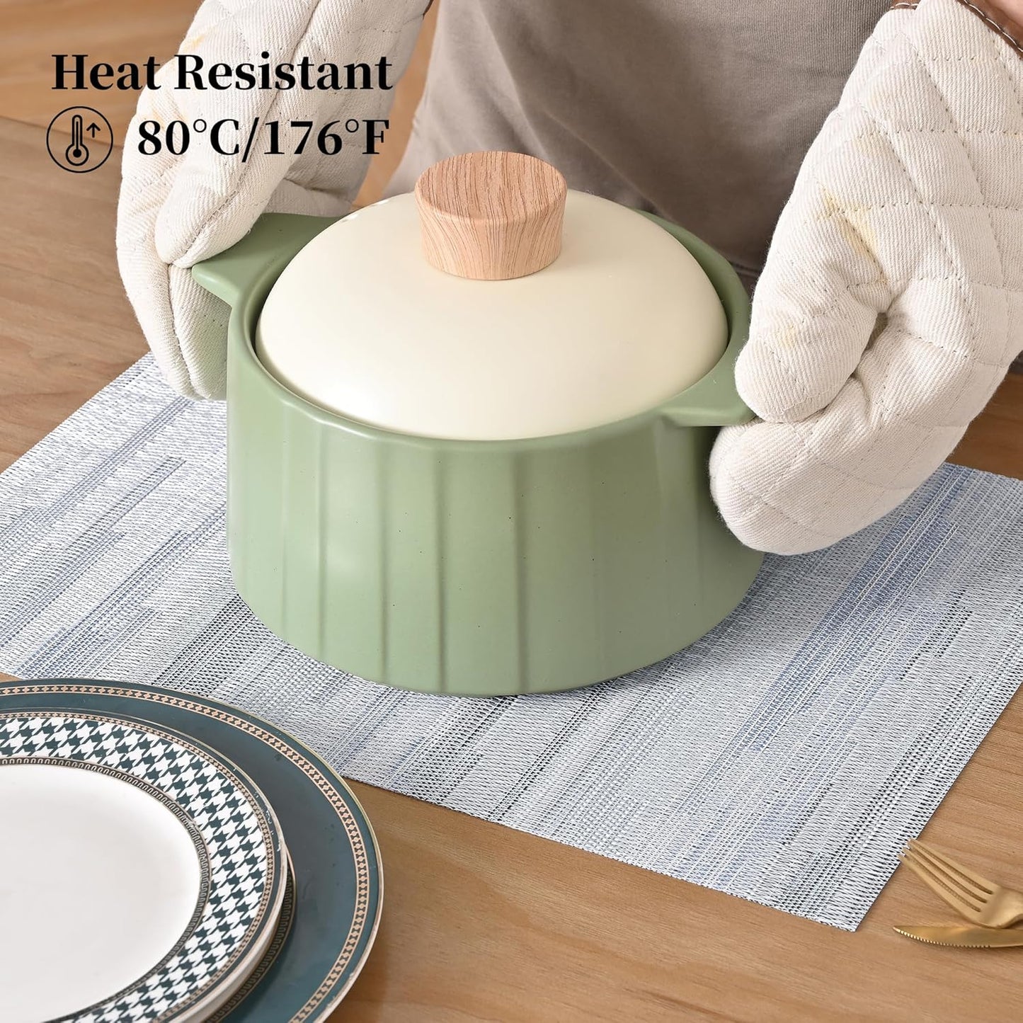 Leetaltree LightSteel Blue Placemats Set of 12 - Heat Resistant Non-Slip Place mats for Dining Table, Washable Durable PVC Vinyl Woven Table Mats（LightSteel Blue, 12）