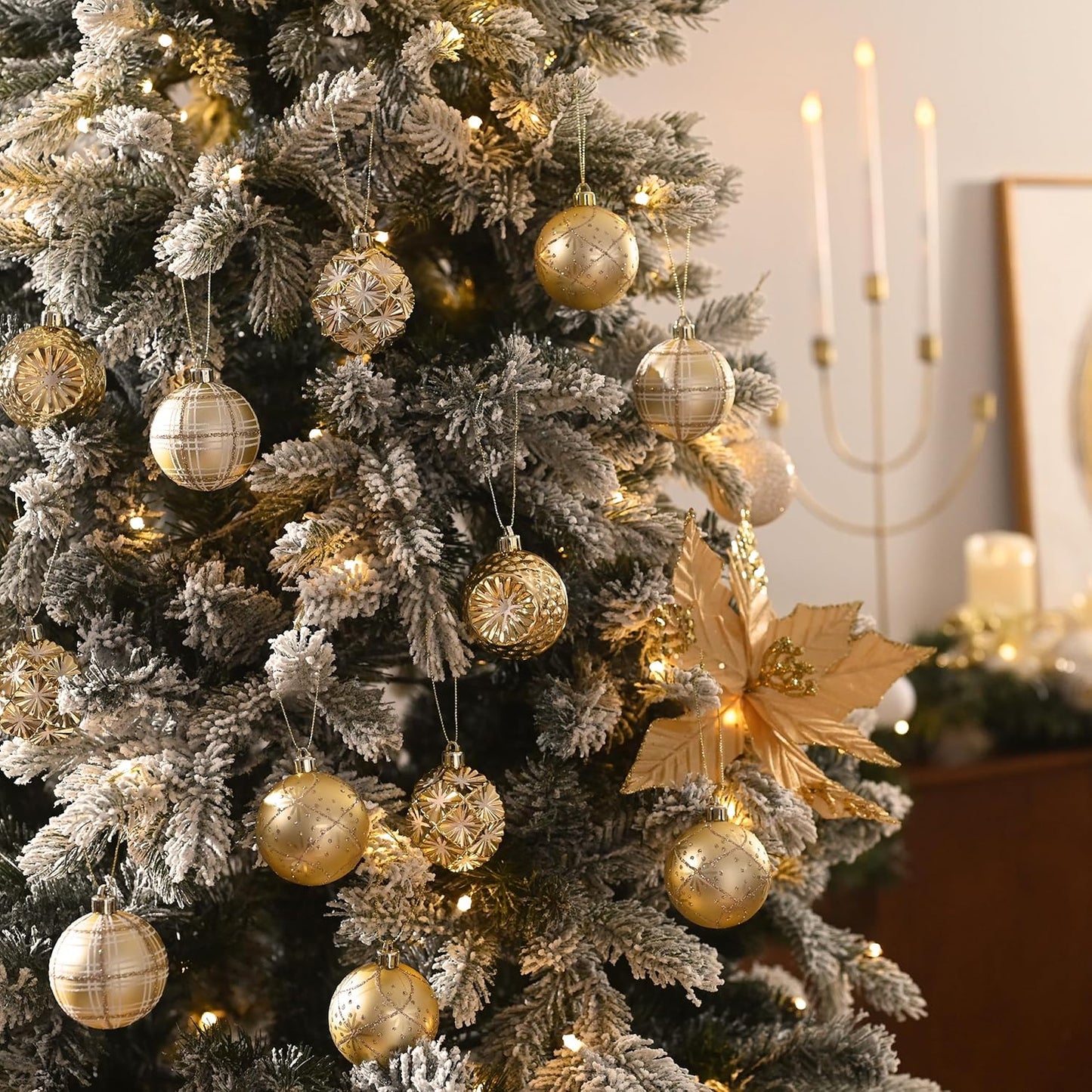 Valery Madelyn Ornaments for Christmas Trees, 9ct 2.36 Inches White and Gold Shatterproof Christmas Tree Decorations, Luxury Hanging Ball Ornaments for Xmas Holiday Party Decor