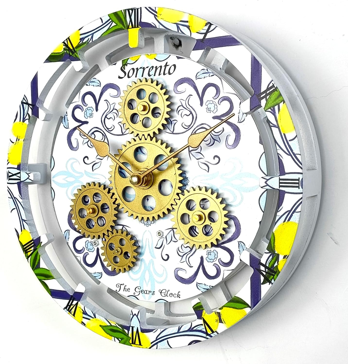 The Gears Clock Wall Clock Italy Collection with Moving Gears (Sorrento, 10 inch Round)