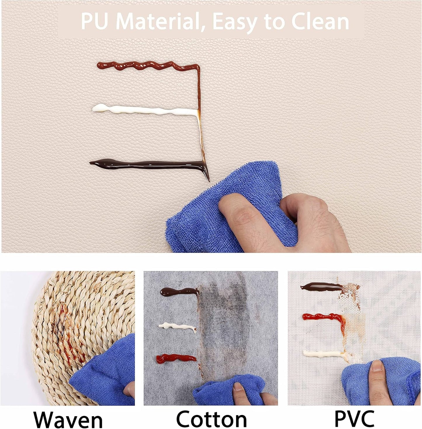 Set of 6 Faux Leather Placemats, PU Table Mats, Waterproof, Stain Resistant, Heat Resistant, Non-Slip Easy to Clean for Kitchen Dining Table,Conference Table, Beige