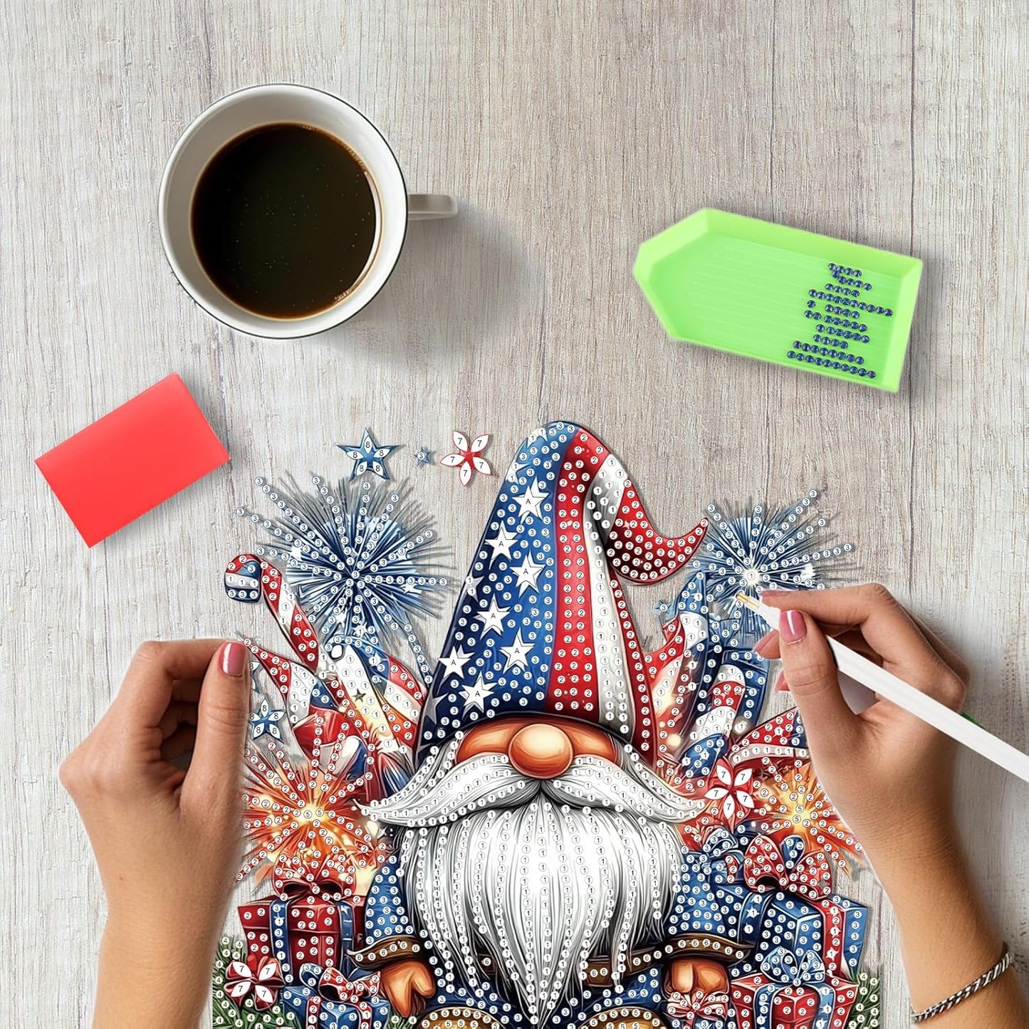 SENQAO Gnome Diamond Art Hanging Kit for Adult, Special Shaped Rhinestone, Double Sided DIY Acrylic Diamond Art Painting Window Pendants Home Garden Wall Hanging Kits Hanging Ornament(4Th of July)