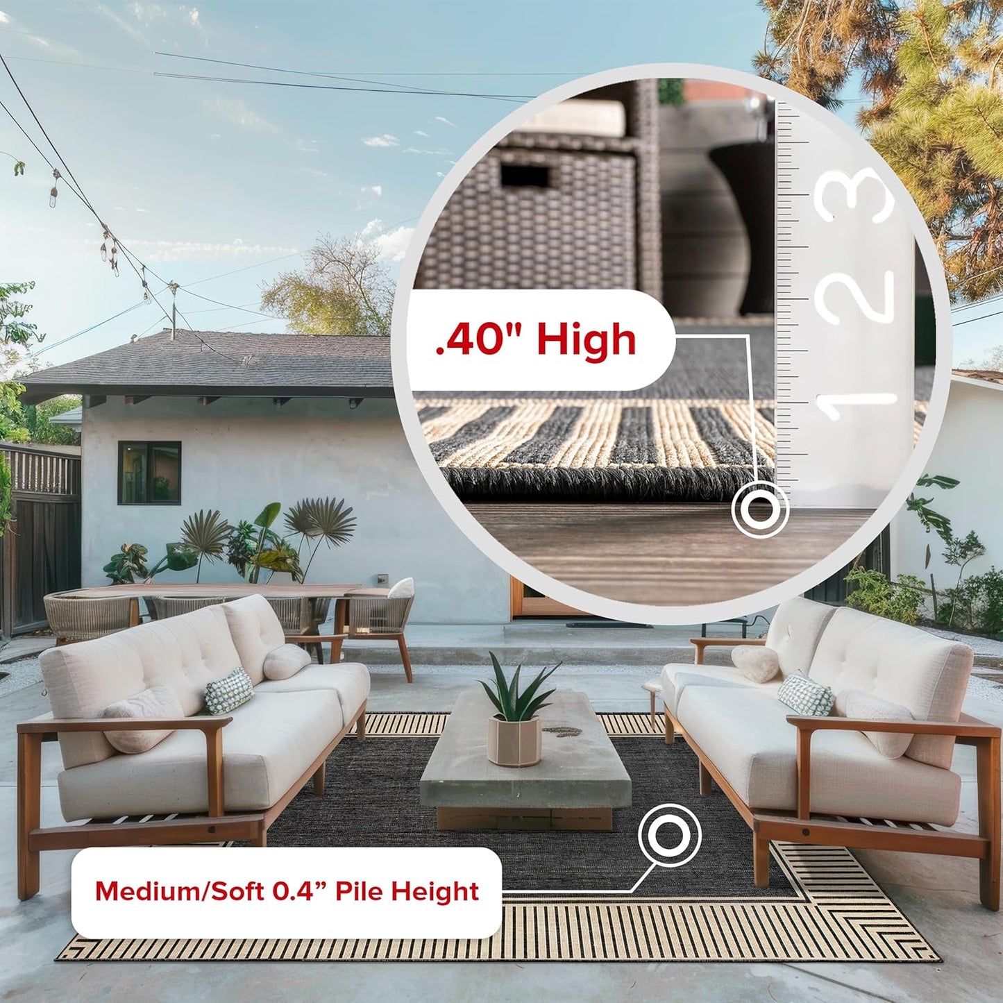 nuLOOM 6' 7" x 9' Outdoor Area Rug, Casual Design With Striped Border, Stain Resistant, Highly Durable, For Patio, Balcony, Bedroom, Living Room, Dining Room, Bathroom, Dark Grey