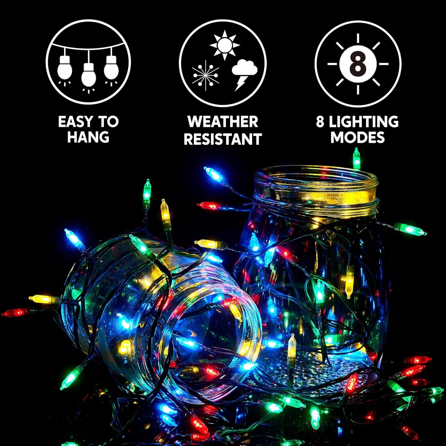 Joiedomi LED Christmas String Lights,50 Count 16.3FT Battery Operated Christmas Tree Fairy Lights with 8 Modes,Multifunction Green Wire for Xmas Decor Party Holiday House,Multicolor