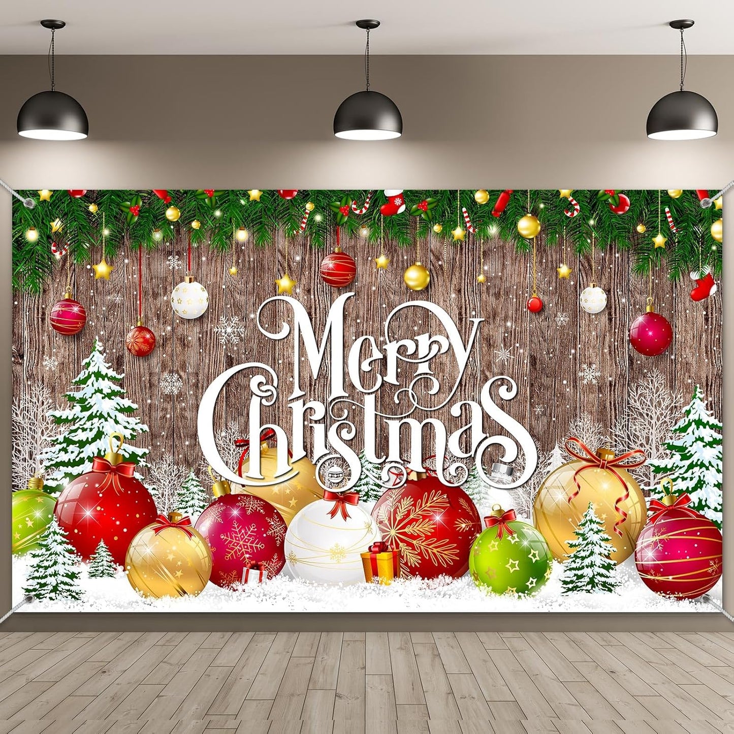 Irenare Christmas Backdrop Merry Christmas Banner Party Decoration Xmas Photography Background Photo Props for Winter Holiday New Year Eve Family Party Decoration Supplies(Large Xmas Ball)