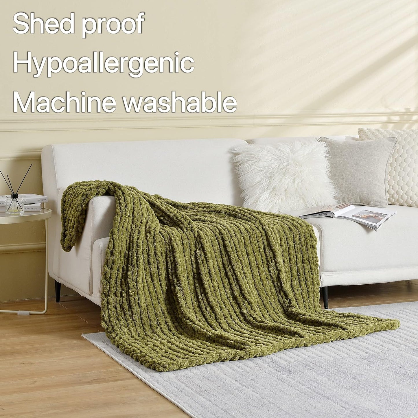 Maetoow Tighter Version Chenille Chunky Knit Blanket Throw 50×60 Inch, Handmade Warm & Cozy Blanket Couch, Bed, Home Decor, Soft Fleece Banket, Boho Thick Blankets and Giant Yarn Throws，Olive Green