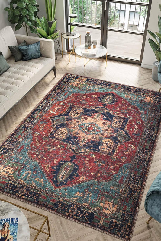 Keen Home Design 8x10 Rug - Machine Washable Area Rug with Non-Slip Backing, Ideal for Living Room, Dining Room, Bedroom - Vintage, Easy Clean, Durable, Low Pile Rug - (8' x 10')