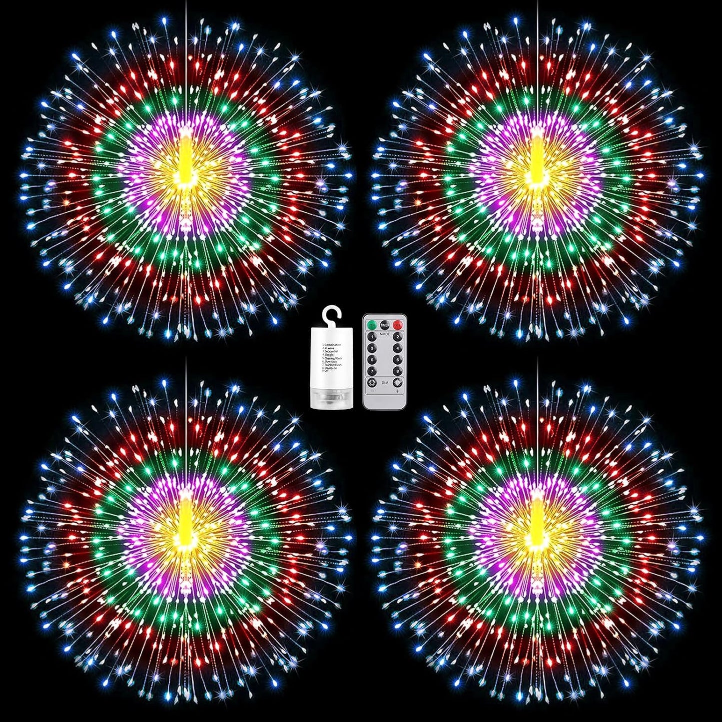 Techip 4Pcs Multicolor String Lights - 225LED Copper Wire Hanging Lights with Remote, 8 Modes, Waterproof for Wedding & Christmas Decorations