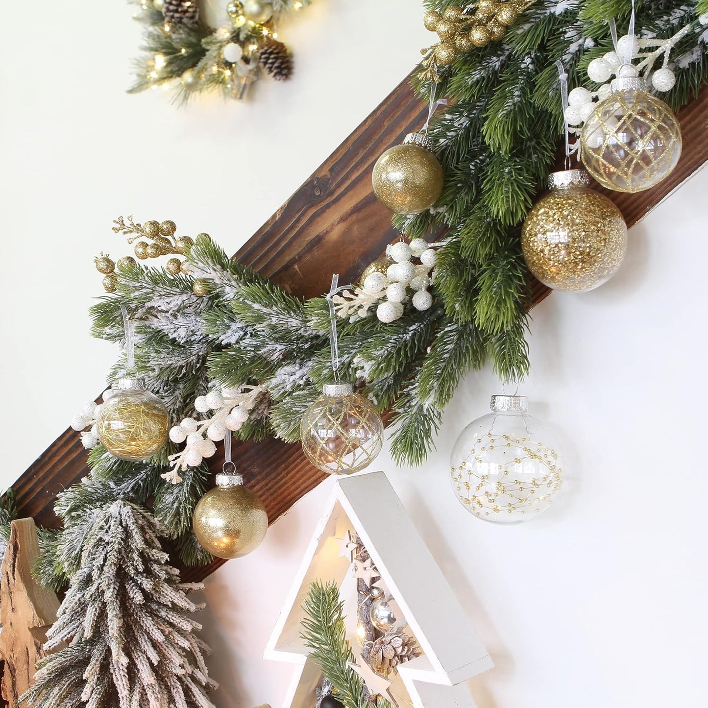 Sea Team Christmas Baubles Set Clear Plastic Shatterproof Multi-Size Decorative Christmas Baubles with Stuffed Delicate Decorations (25 Pieces, Gold)