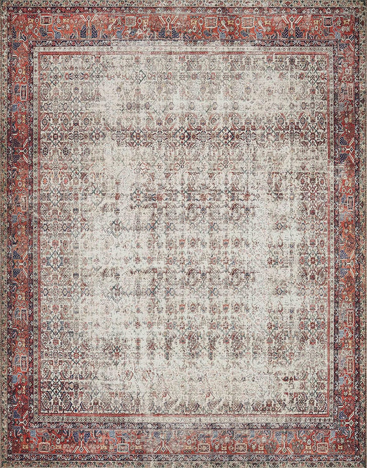 Loloi Layla Collection LAY-12 Ivory/Brick 9'-0" x 12'-0" .13" Thick Area Rug, Soft, Durable, Vintage Inspired, Distressed, Low Pile, Non-Shedding, Easy Clean, Printed, Living Room Rug