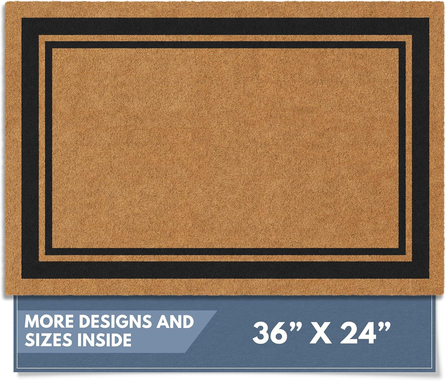 Barnyard Designs Natural Coco Coir Heavy Duty Backing Doormat - Large Cute Non-Slip Front Door Welcome Mat for Outside Entrance or Porch Entry, Brown (24x36, Border)