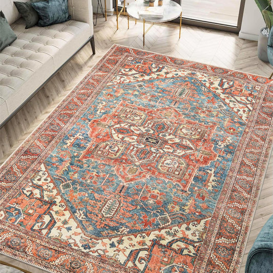 Keen Home Design 8x10 Rug - Machine Washable Area Rug with Non-Slip Backing, Ideal for Living Room, Dining Room, Bedroom - Vintage, Easy Clean, Durable, Low Pile Rug - (8' x 10')