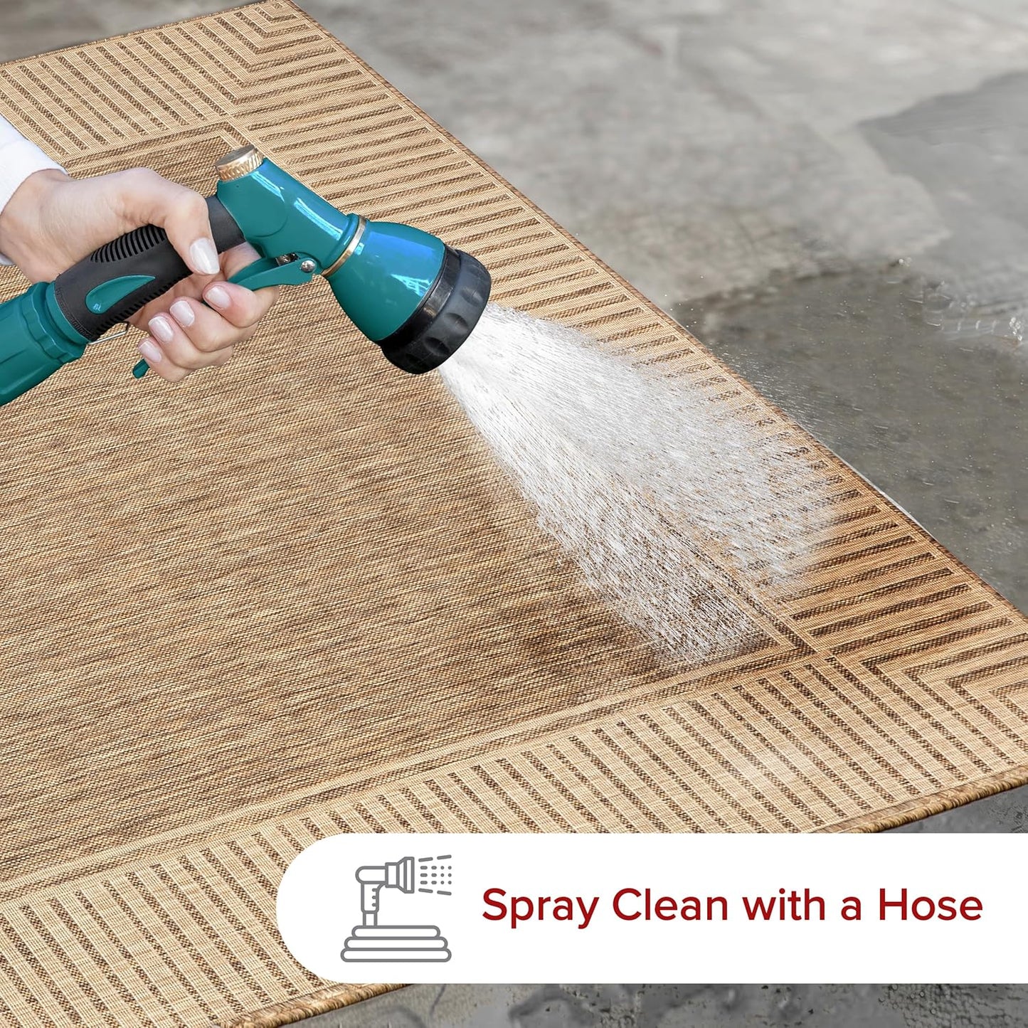 nuLOOM 2' x 3' Outdoor Area Rug, Casual Design With Striped Border, Stain Resistant, Highly Durable, For Patio, Balcony, Bedroom, Living Room, Dining Room, Bathroom, Light Brown