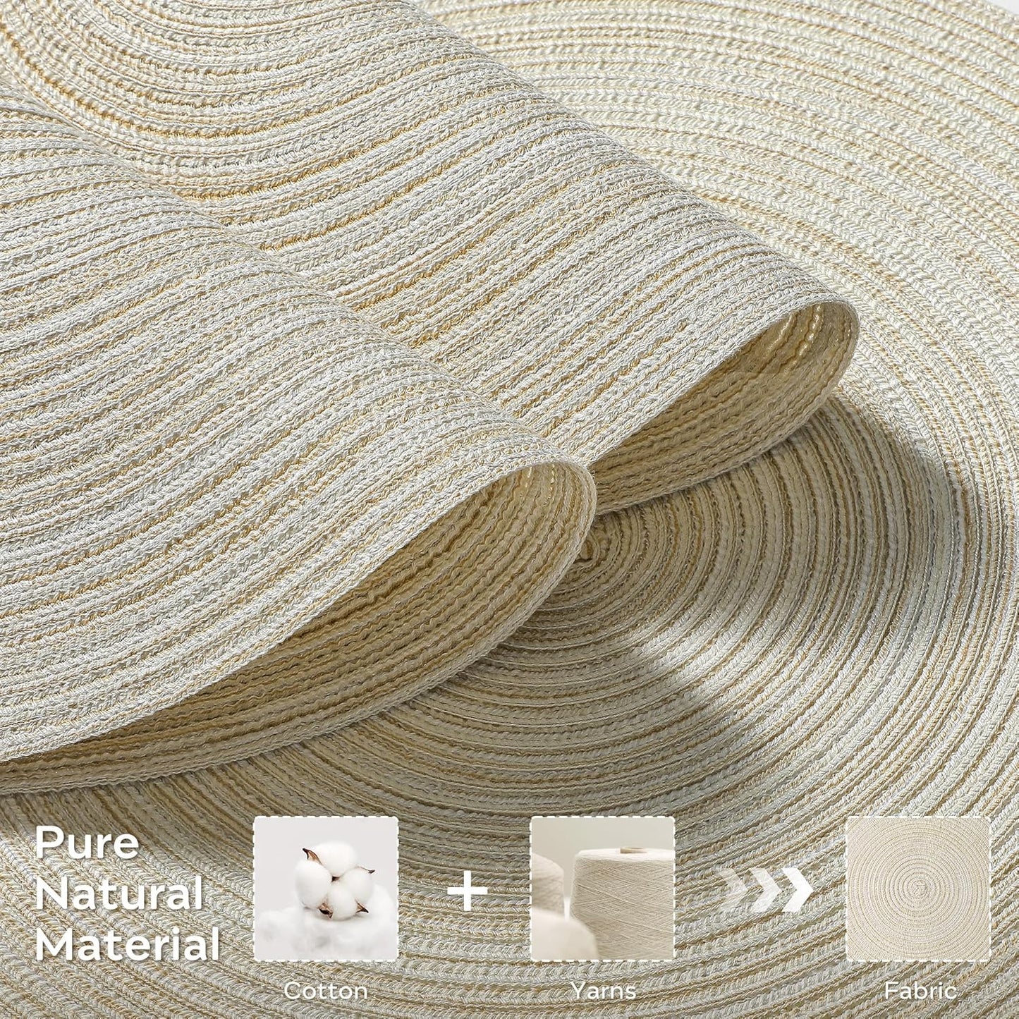 Leetaltree Round Placemats Heat and Slip Resistant Cotton Table Mats, Washable Bohemian Placemats for Dining Tables (White Beige, Set of 6)