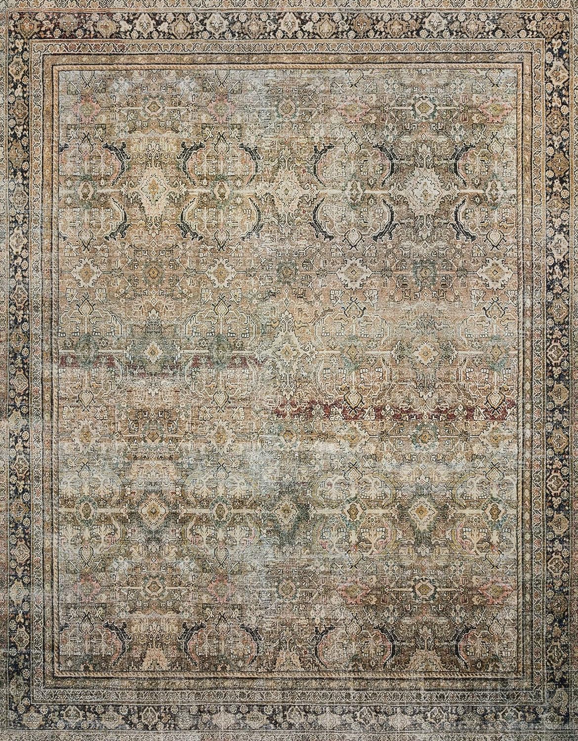 Loloi Layla Collection LAY-03 Olive/Charcoal 9'-6" x 14' .13" Thick Area Rug, Soft, Durable, Vintage Inspired, Distressed, Low Pile, Non-Shedding, Easy Clean, Printed, Living Room Rug