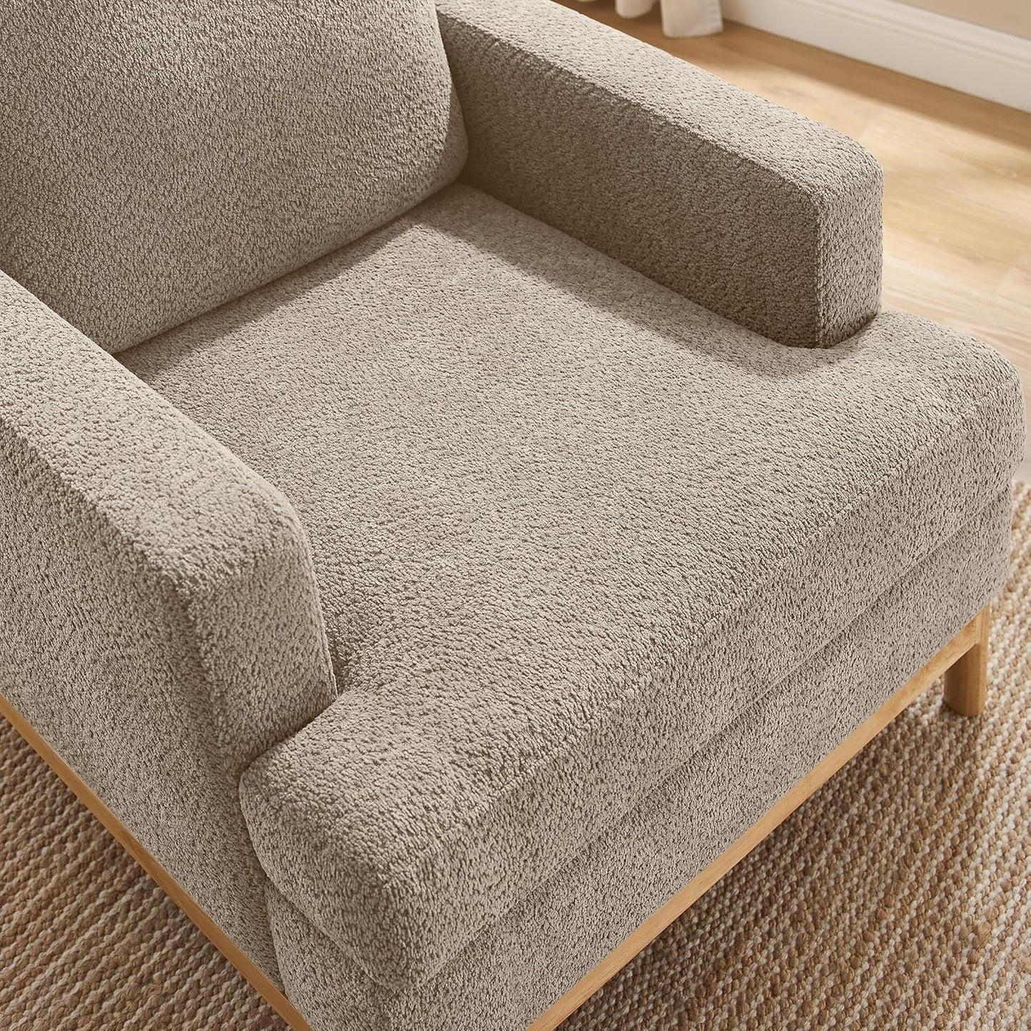 Oversized Accent Chair, Mid Century Modern Upholstered Armchair for Living Room, Comfy Chair for Bedroom Reading Chair, Single Sofa for Small Space with Rubberwood Base