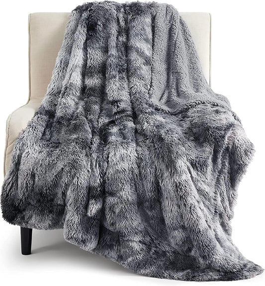 Bedsure GentleSoft Fluffy Fuzzy Faux Fur Throw Blanket, Soft Sherpa Fleece Cozy Gifts for Women, Grey Room Decor for Men Plush Blanket for Couch Bed, Thick Warm Minky Gifts for Girls Boys Teenages