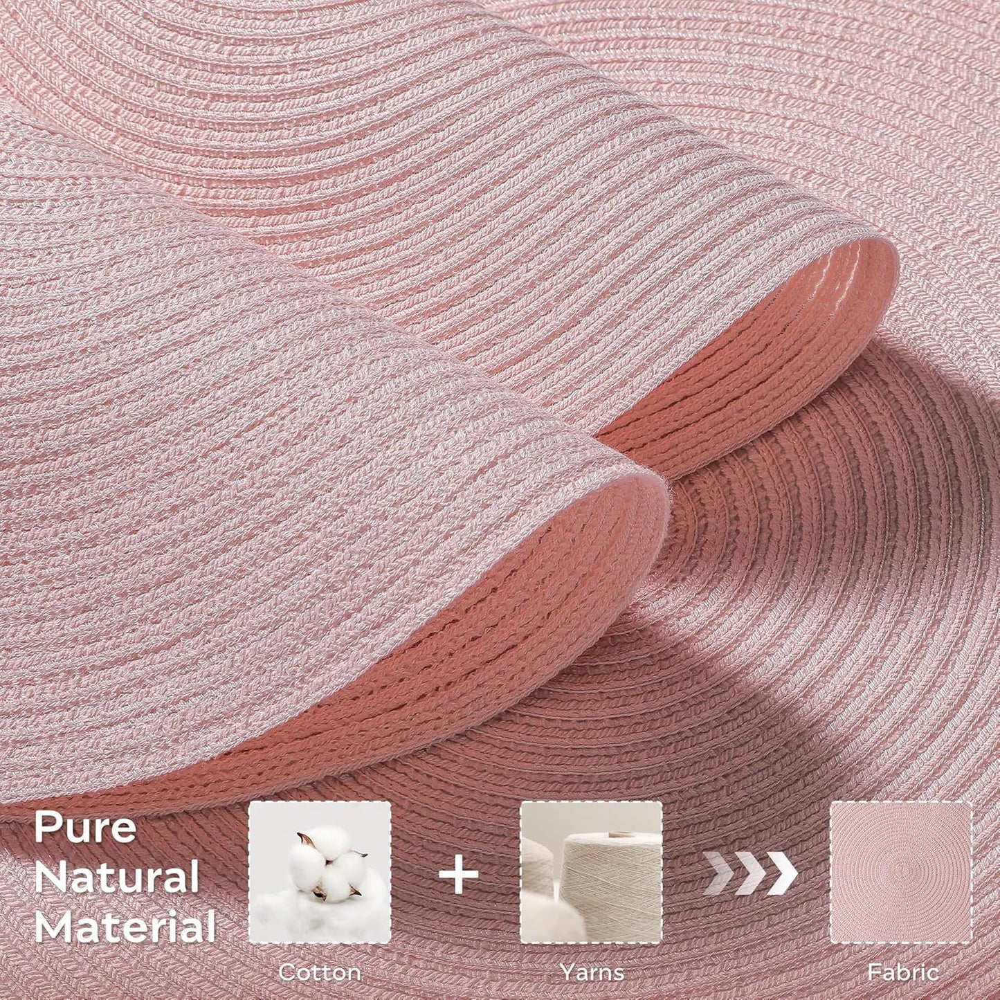 Leetaltree Round Placemats Heat and Slip Resistant Cotton Table Mats, Washable Bohemian Placemats for Dining Tables (Pink, Set of 12)