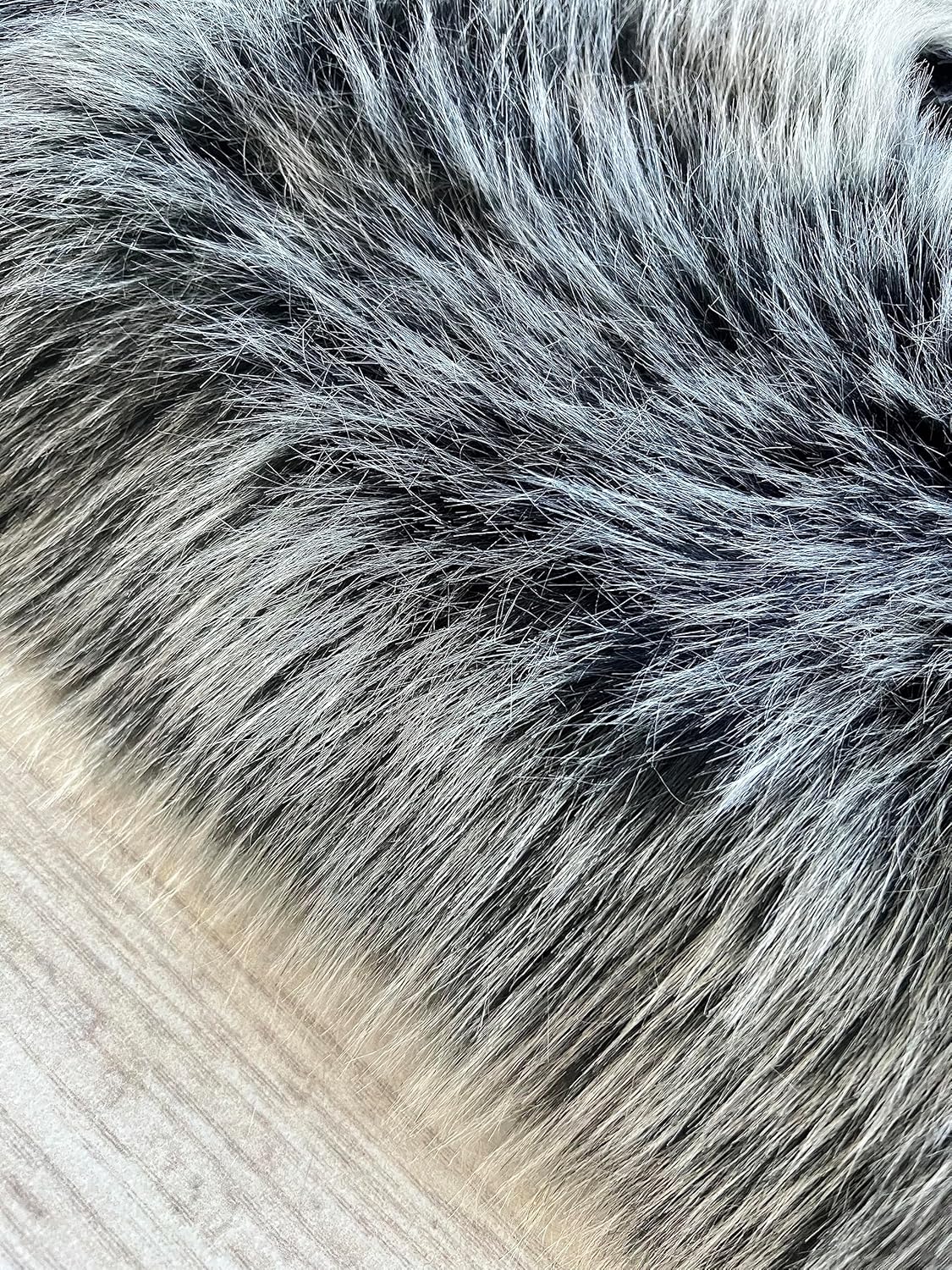 LAMBZY Faux Sheepskin Super Soft Hypoallergenic Free Shape Silky Shag Rug, Luxury Shaggy Silky Plush Carpet for Bedrooms Living Kids Room Sofa Rugs (Black with White Tips, Octo 8 Pelts 6'x8')