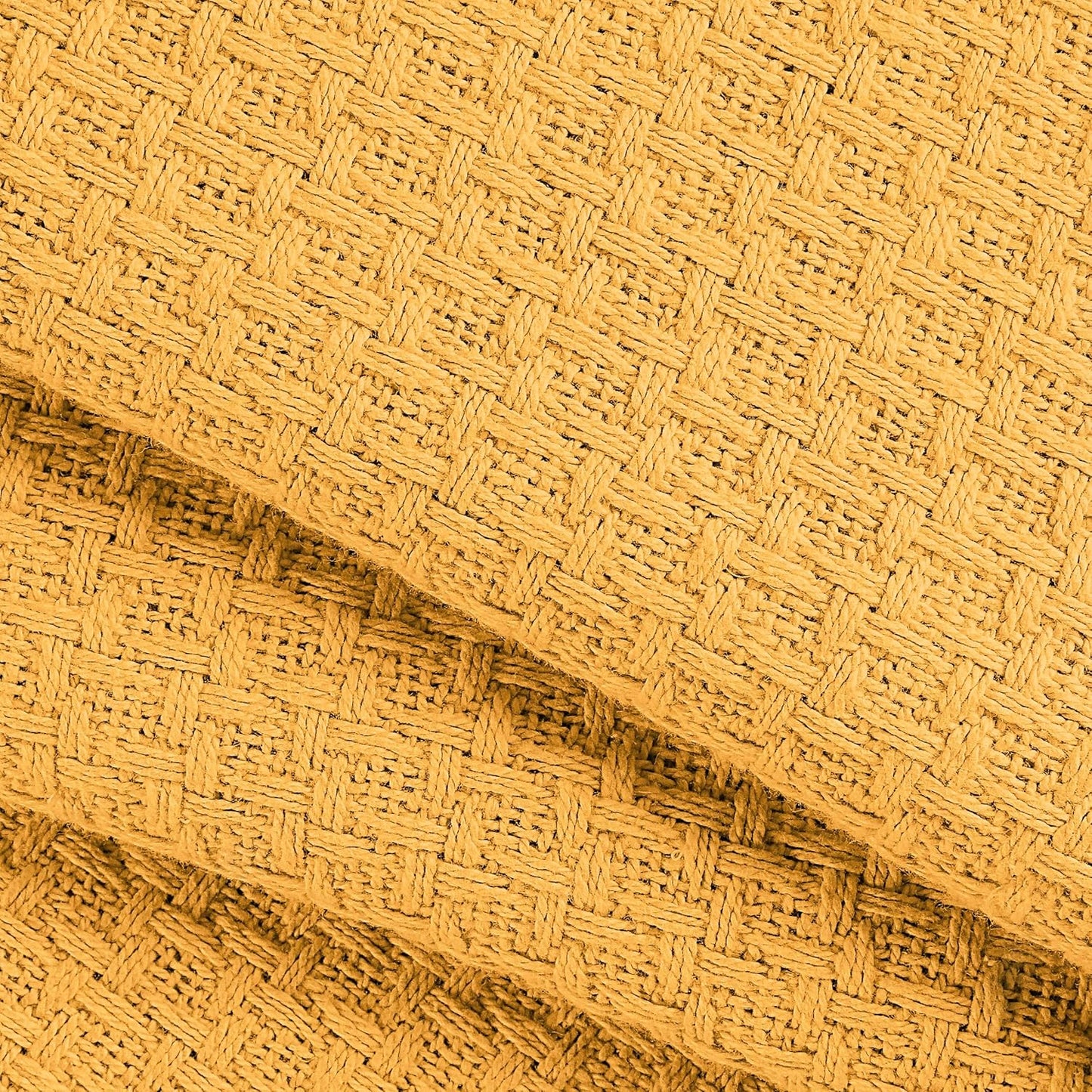 BELIZZI HOME 100% Cotton Bed Blanket, Breathable Bed Blanket Full Queen Size, Cotton Thermal Blankets Full Queen, Perfect for Layering Any Bed for All Season, Mustard Yellow