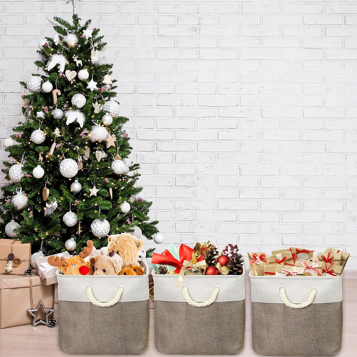 SIMPLE HOUSEWARE Fabric Storage Cubes, 13" x 13" Storage Bin, 3 Pack, Brown