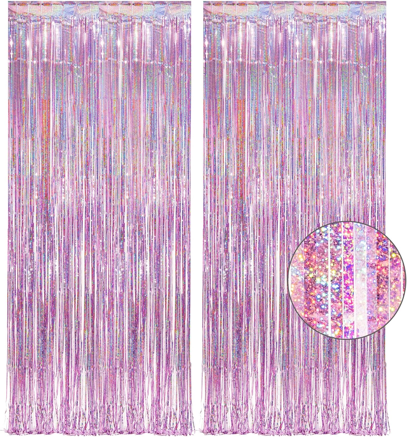 Pink Tinsel Curtain Party Backdrop - GREATRIL Foil Fringe Curtain Lilac Pink Party Streamers for Birthday Girl Princess Bachelorette Euphoria Taylor Themed Party Decorations - 2 Packs